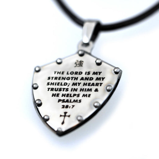 Necklace-Shield Psalms 28:7-(Stainless)