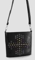 Crossbody Bag-Vegan Leather w/Studded Cross-Black