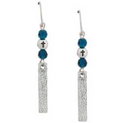 Earring-Cross w/Textured Bar & Beads On Surgical Steel Wires (Pewter)