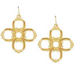 Earring-Studded Clover Cross w/Gold Tone Wires-Gold Plated