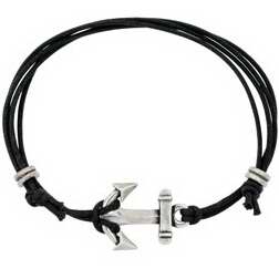 Bracelet-Anchor w/Black Adjustable Cord-Pewter