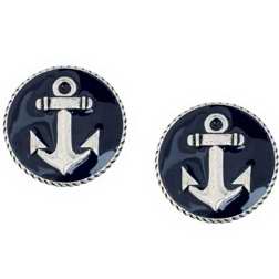 Earring-Anchor w/Deep Blue Epoxy On Surgical Steel Posts-Pewter