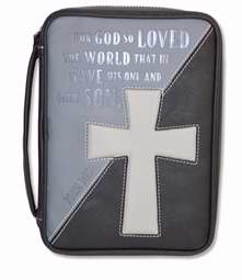 Bible Cover-Heat Stamp-John 3:16-Gray-Medium