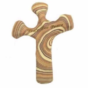Cross-Comforting Clay-Pray For Peace-Wood Look (5"