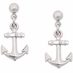 Earring-Anchor Cross On Surgical Steel Post-Rhodium Plated