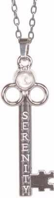 Pendant-Magnifier-Serenity Key w/Pearl And Serenity Prayer-Silver (20")