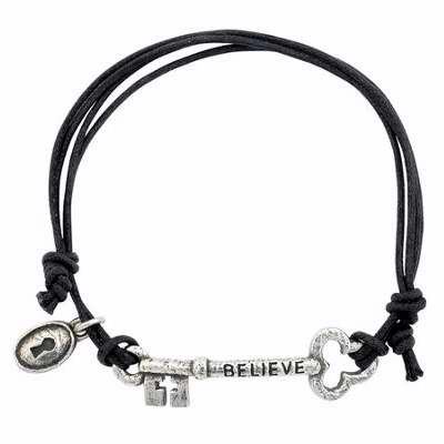 Bracelet-Believe w/Adjustable Cord-Pewter
