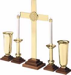 Altar Ware-Chapel Line Brass Cross w/Oak Base (24X12) (RW 024BRK)