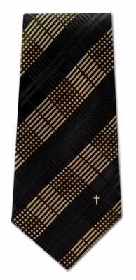 Tie-Woven Plaid w/Small Cross-Gold (Polyester)