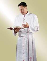 Clergy Cassock-H58/HM510-Chest 38-41/Neck 16/Sleeve 34"-White w/Red Piping