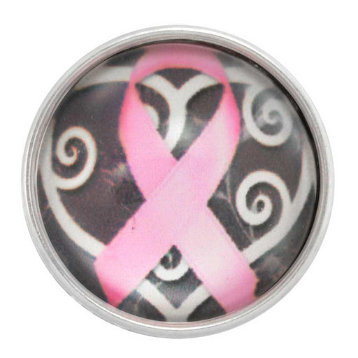 Charm-Nugz Snap On-Pink Ribbon On White Scroll Heart