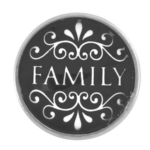 Charm-Nugz Snap On-FAMILY-Scrolled White On Black