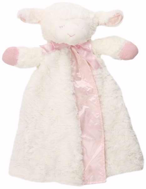 Blanket-Plush-Huggybuddy-Winky Lamb-White w/Pink Trim (17")