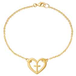 Bracelet-Open Heart/Cross w/7-3/4" Chain-Gold Plated