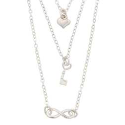 Necklace-Layered Infinity/Key/Heart w/14"-18" Chain-Rhodium Plated