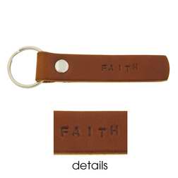 Key Chain-Faith-Brown Leather (3 1/4" x 5/8")