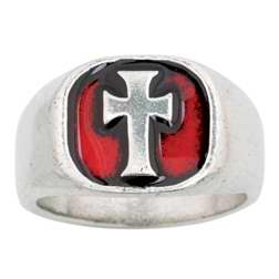 Ring-Signet Cross w/Ruby Epoxy (Mens) (Pewter)-Small