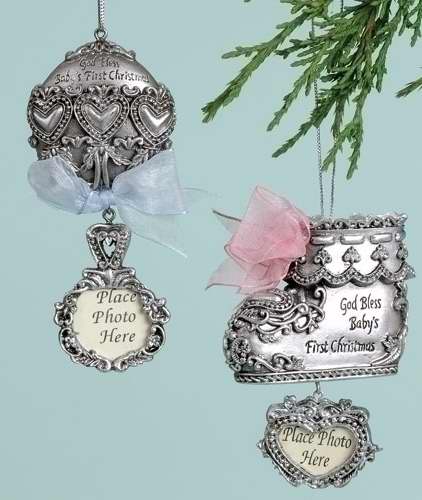 Ornament-Silver Baby Rattle And Shoe (4.5")
