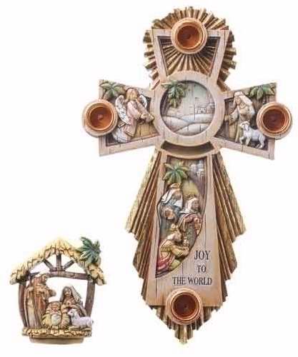Advent Wreath Cross w/Holy Family In Center (11.25")