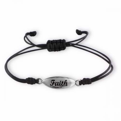 Bracelet-Faith Tag-925 (Sterling Silver) w/Wax Cord Nylon/Cord Adjustable