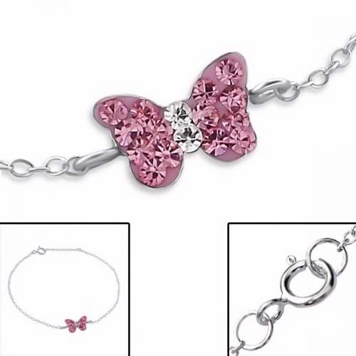 Bracelet-Butterfly w/Light Rose Crystals-925 (Sterling Silver)