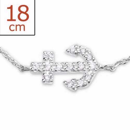 Bracelet-Chain Anchor w/CZ Stones-925 (Sterling Silver)