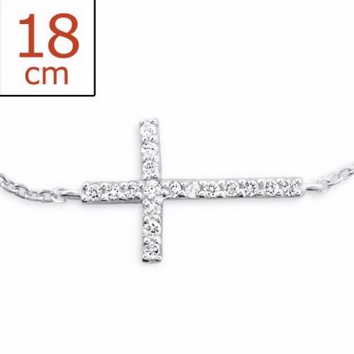 Bracelet-Chain Cross w/Cubic Zirconia-925 (Sterling Silver)