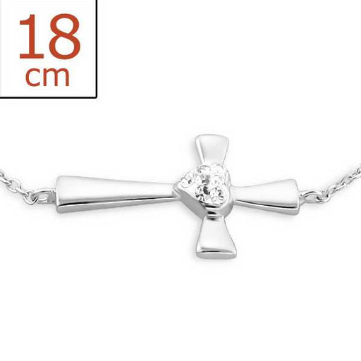 Bracelet-Chain Cross w/Clear Crystal-925 (Sterling Silver)