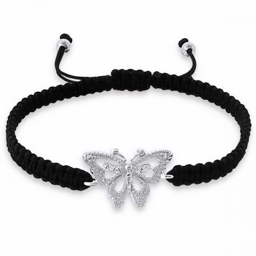 Bracelet-Butterfly w/Crystals-925 (Sterling Silver) w/Nylon Cord Nylon/Cord Adjustable