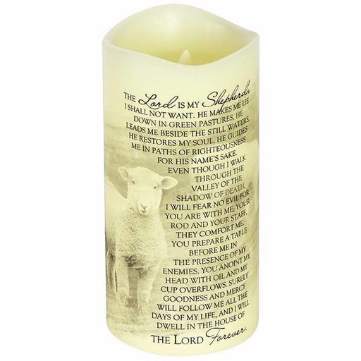 Candle-Flameless-Premier Flicker-23rd Psalm w/Timer-Vanilla (8" x 4")