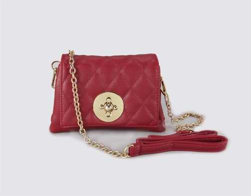 Crossbody Bag-Quilted On-The-Go w/Chain Accent Strap-Red