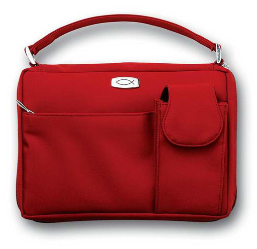 Bible Cover-Microfiber W/Pockets & Handle-Large-Red