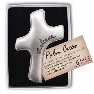 Palm Cross-Believe-Zinc (2.75")