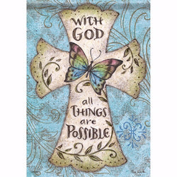 Flag-Garden-Butterfly Cross/With God All Things Are Possible (13 x 18)