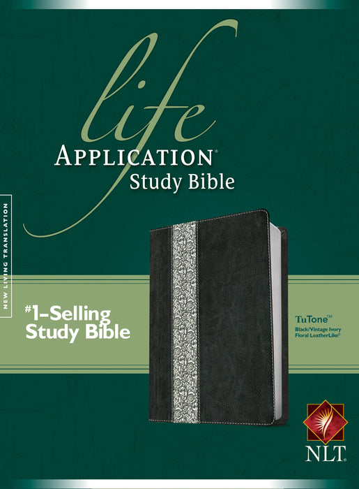 NLT2 Life Application Study Bible-Black/Vintage Ivory Floral TuTone