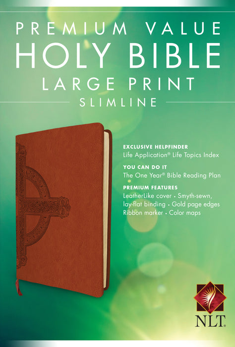 NLT2 Premium Value Large Print Slimline Bible-Sienna Cross LeatherLike