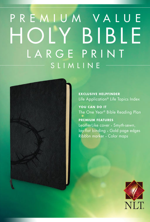 NLT2 Premium Value Large Print Slimline Bible-Onyx Crown LeatherLike