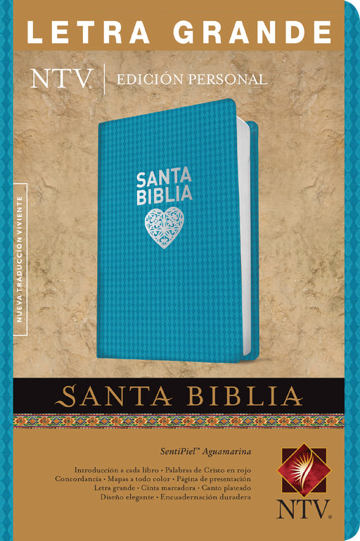 Span-NTV Personal Size Large Print Bible (Ediciu00f3n Personal Letra Grande)-Aqua LeatherLike Indexed