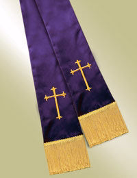 Stole-Pulpit-Empress Satin-Purple w/Latin Cross