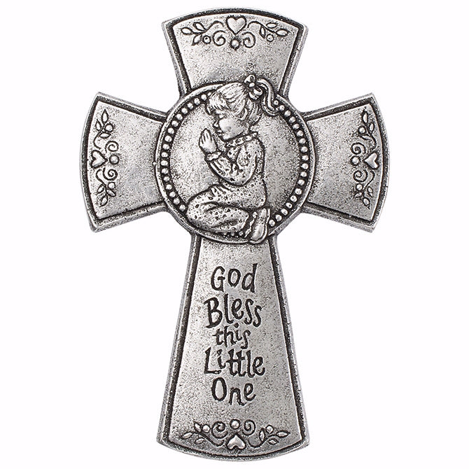 Wall Cross-Girl-God Bless This Little One-Statesmetal (6.5")