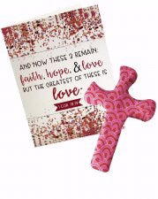 Cross-Comforting Clay w/Inspirational Card-Pink Scallop Design (5.5")