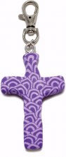 Clip-Comforting Clay Cross-Purple Scallop Design (3")