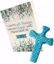 Cross-Comforting Clay w/Inspirational Card-Teal Scallop Design (5.5")