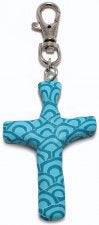 Clip-Comforting Clay Cross-Teal Scallop Design (3")