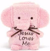 Blankie-Sweet Animal-Elephant, Pink-Jesus Loves Me