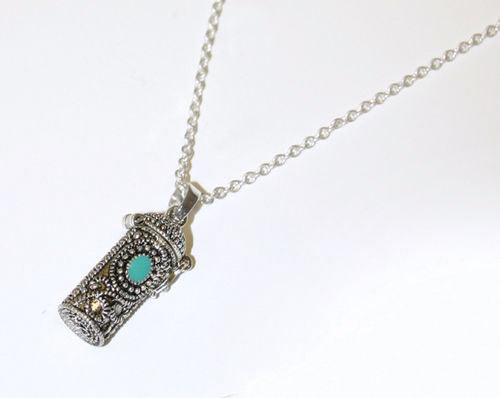 Necklace-Mother-Prayer Box Charm w/Turquoise Accent