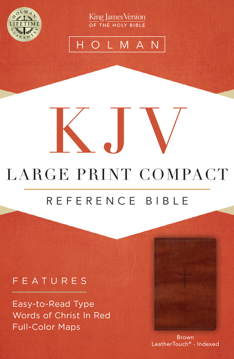 KJV Large Print Compact Reference Bible-Brown Cross Design LeatherTouch Indexed