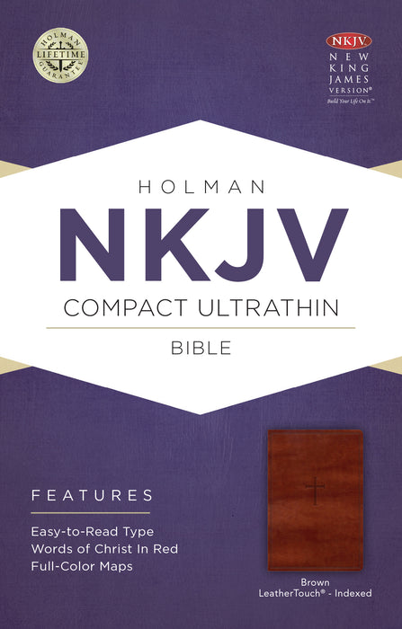 NKJV Compact UltraThin Bible-Brown Cross Design LeatherTouch Indexed