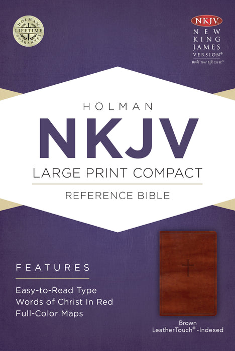 NKJV Large Print Compact Reference Bible-Brown Cross LeatherTouch Indexed