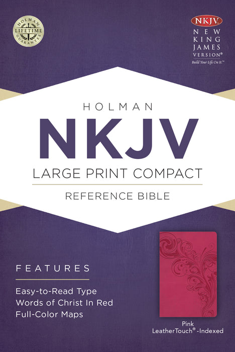 NKJV Large Print Compact Reference Bible-Pink LeatherTouch Indexed